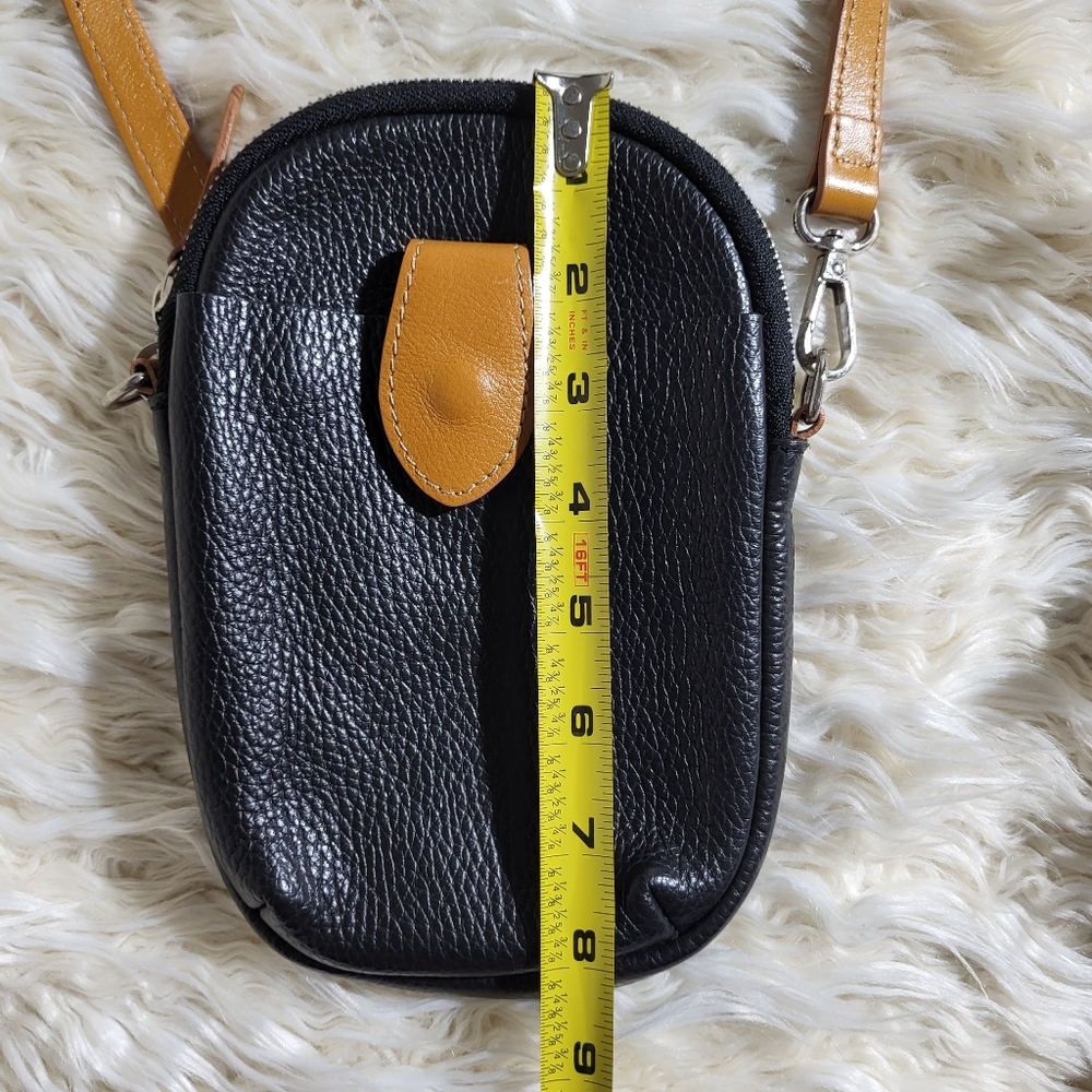 Divina Firenze Crossbody Italian Made Leather Black and Tan Small Bag - Picture 15 of 16
